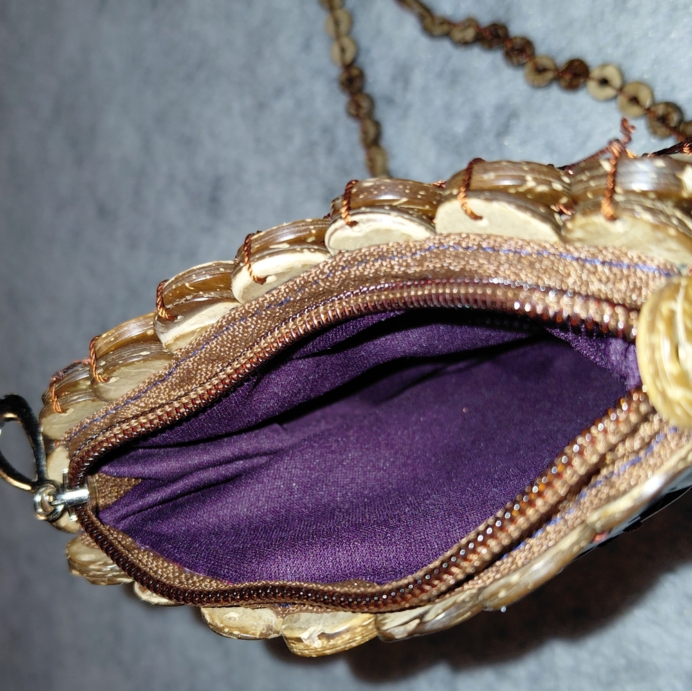 Boho Coconut Shell Crossbody Bag Purse Handmadel, Hawaiian Style - Picture 3 of 8